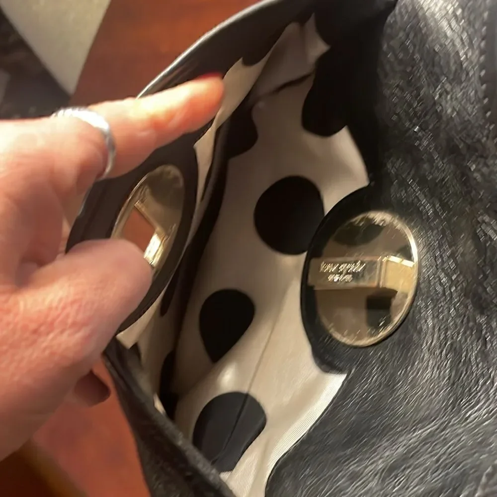 Kate Spade Womens Black Leather Large Classic Handbag Purse Polka dot Lined